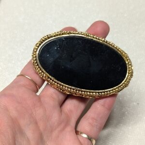 Elegant Black and Gold Brooch Giant Vintage Piece